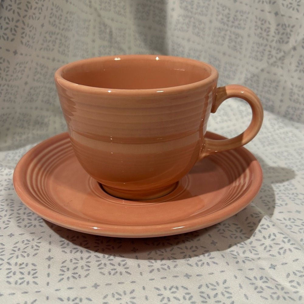 Fiestaware Tea Cup Mug & Plate Set: Peach